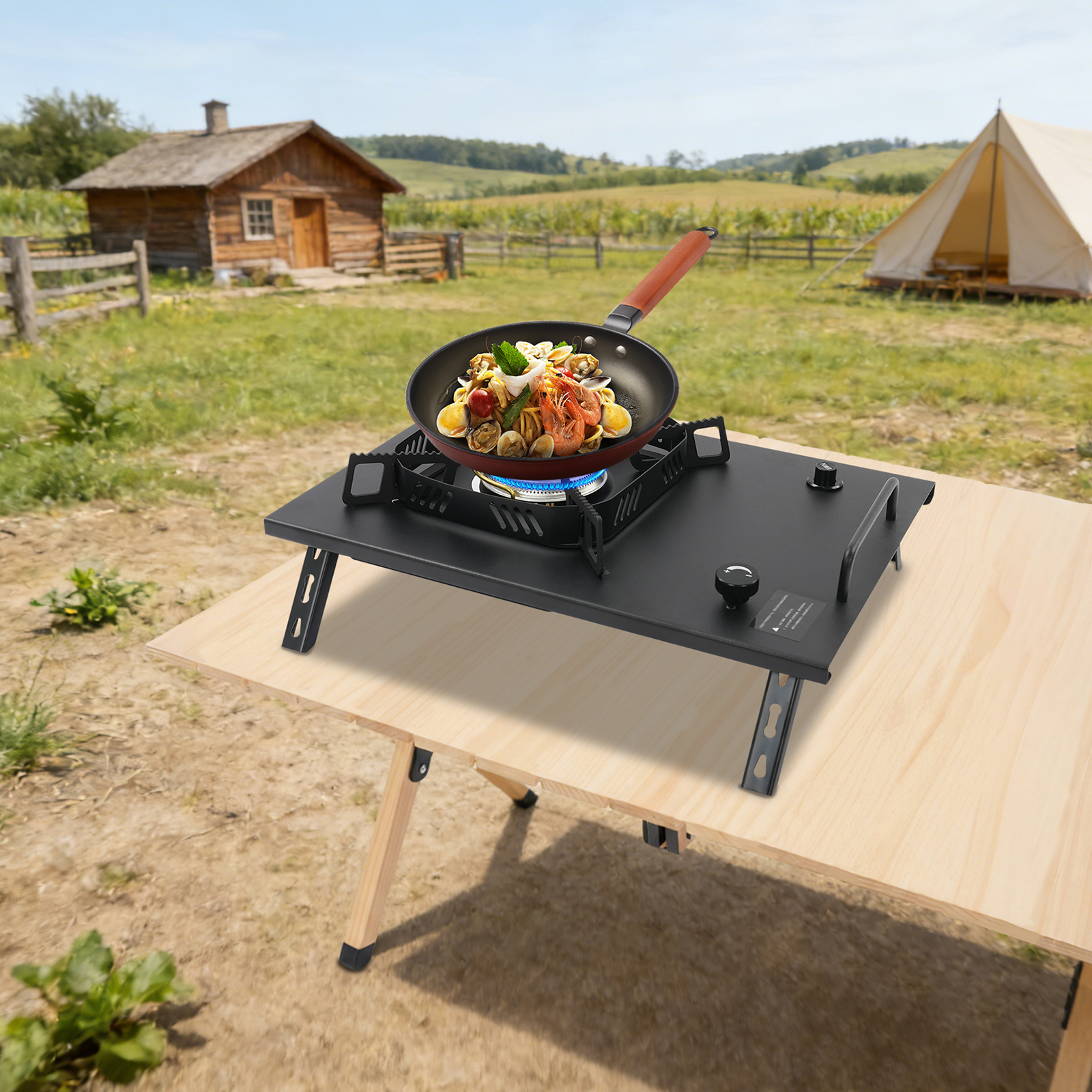 Outdoor Camping Gas Stove - Black Outdoor Gas Stove, Foldable Camping