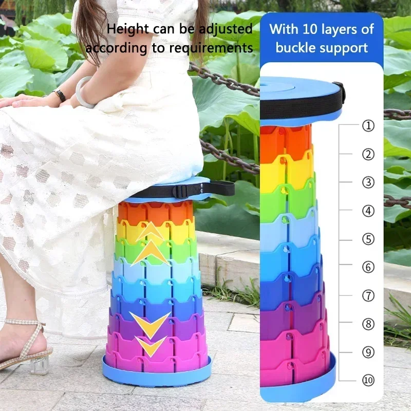 Outdoor Camping High Chair - Thickened Rainbow Retractable Folding Stool Portable