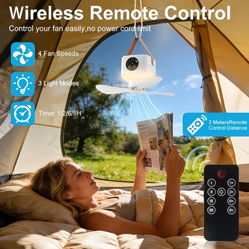 Outdoor Camping Gazebo - Portable Ceiling Fan with Light 3600/7200mAh