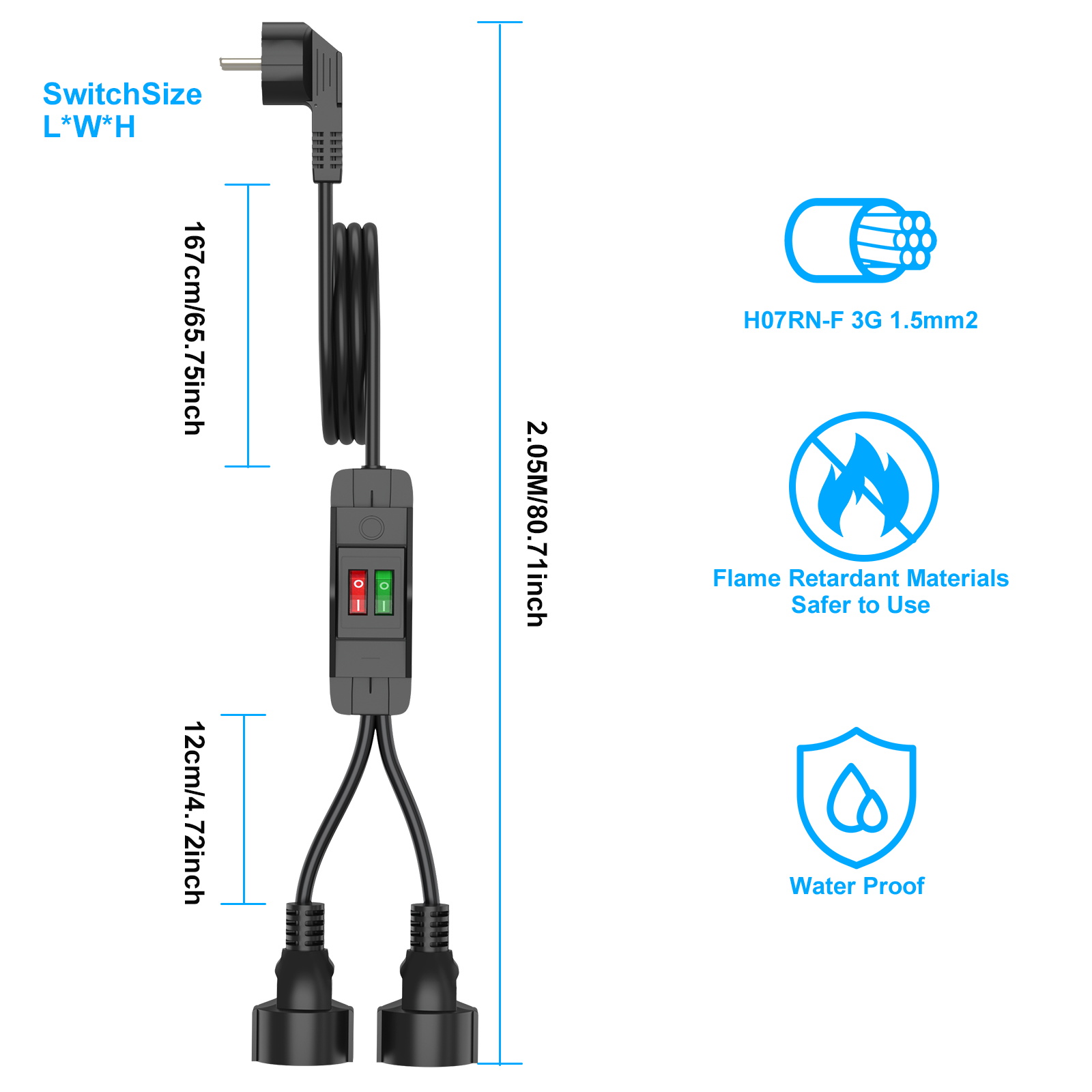 Eu plug 40cm/2m extension cord - Outdoor Camping Extension Cord 评论和价格