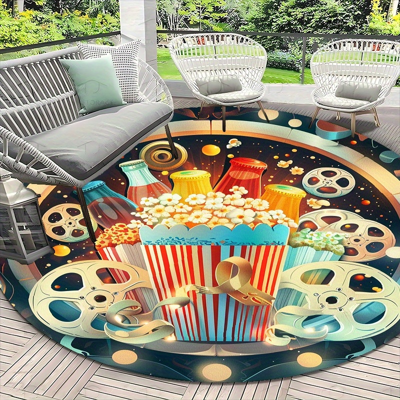 Round Movie Night Area Rug, Re - Outdoor Camping Movies 评论和价格