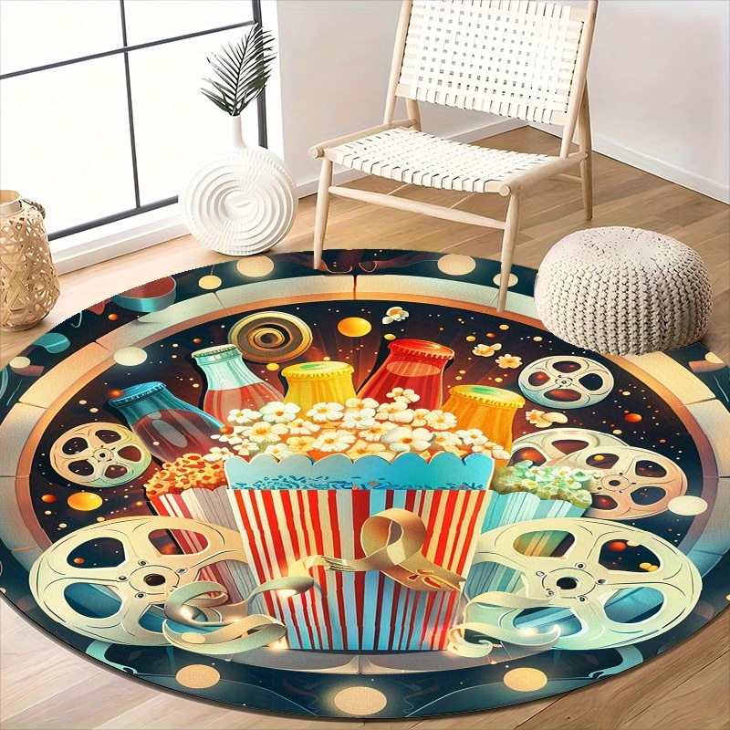 Round Movie Night Area Rug, Re - Outdoor Camping Movies 评论和价格