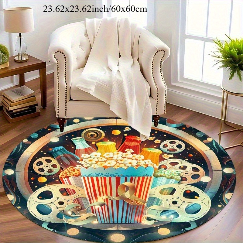 Round Movie Night Area Rug, Re - Outdoor Camping Movies 评论和价格